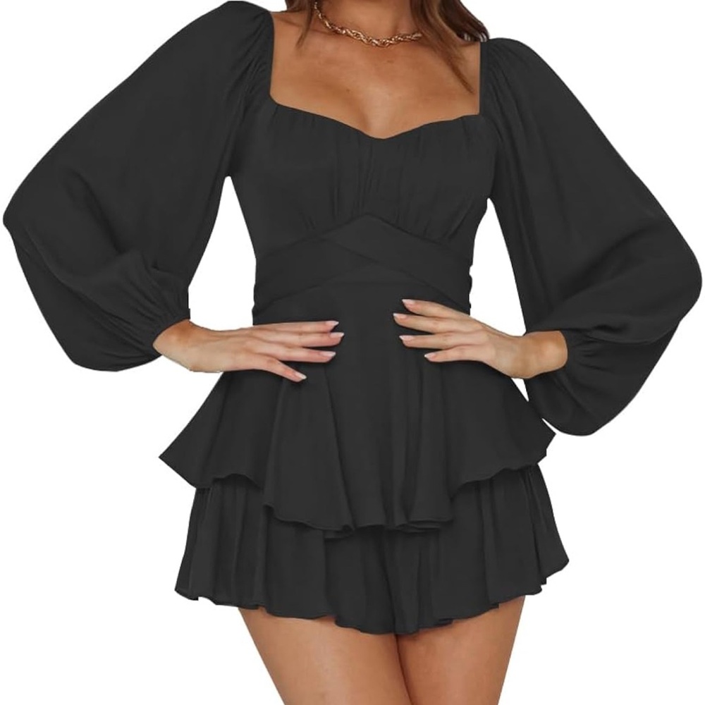 Elegant Black Long Sleeve Romper